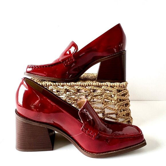 Vince Camuto Segellis Red Patent Leather Stacked Block Loafer Heels, Size 8 EC! - Picture 5 of 13